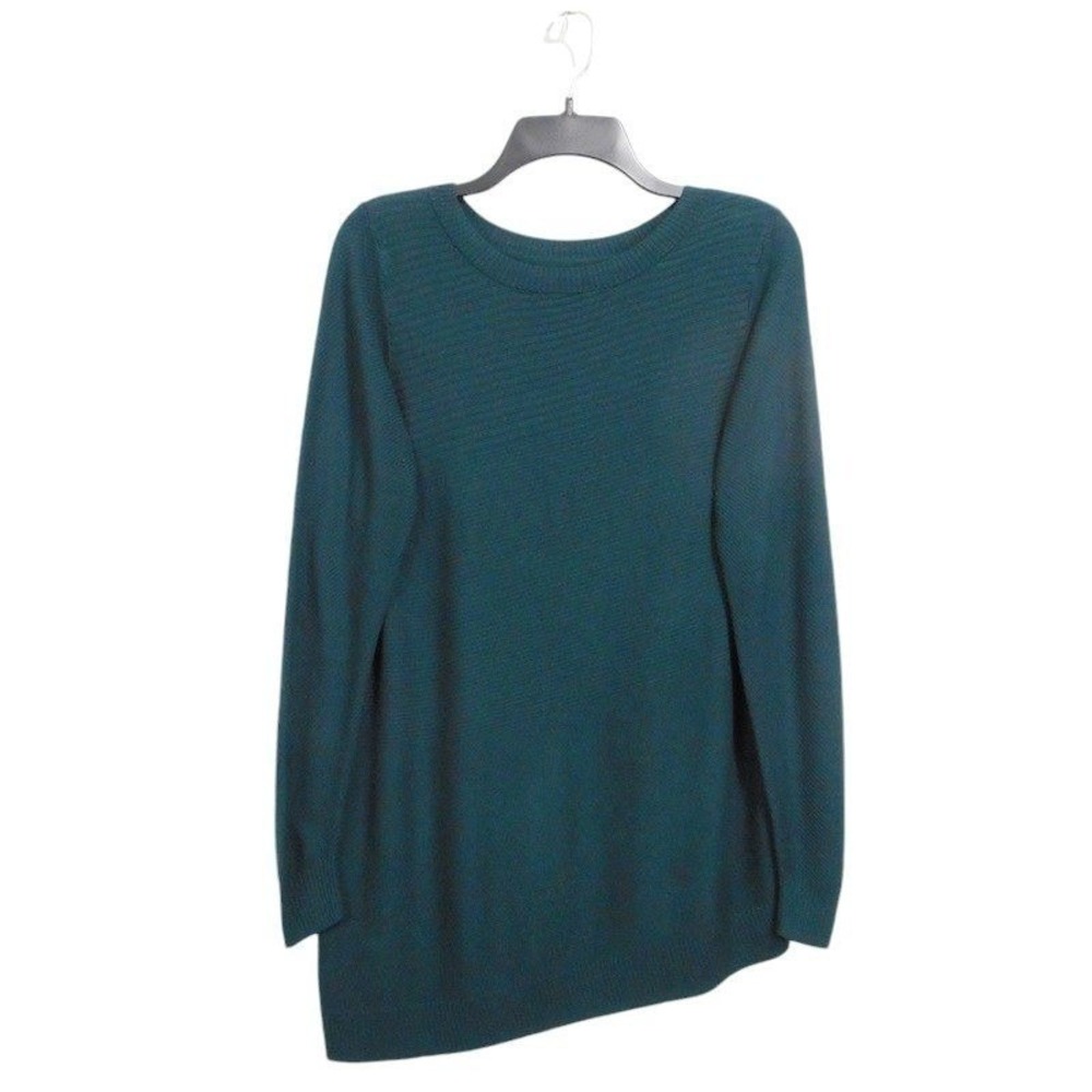 APT 9 Sweater M Green Tunic Crew Neck Long Sleeve Asymmetric Knit Casual